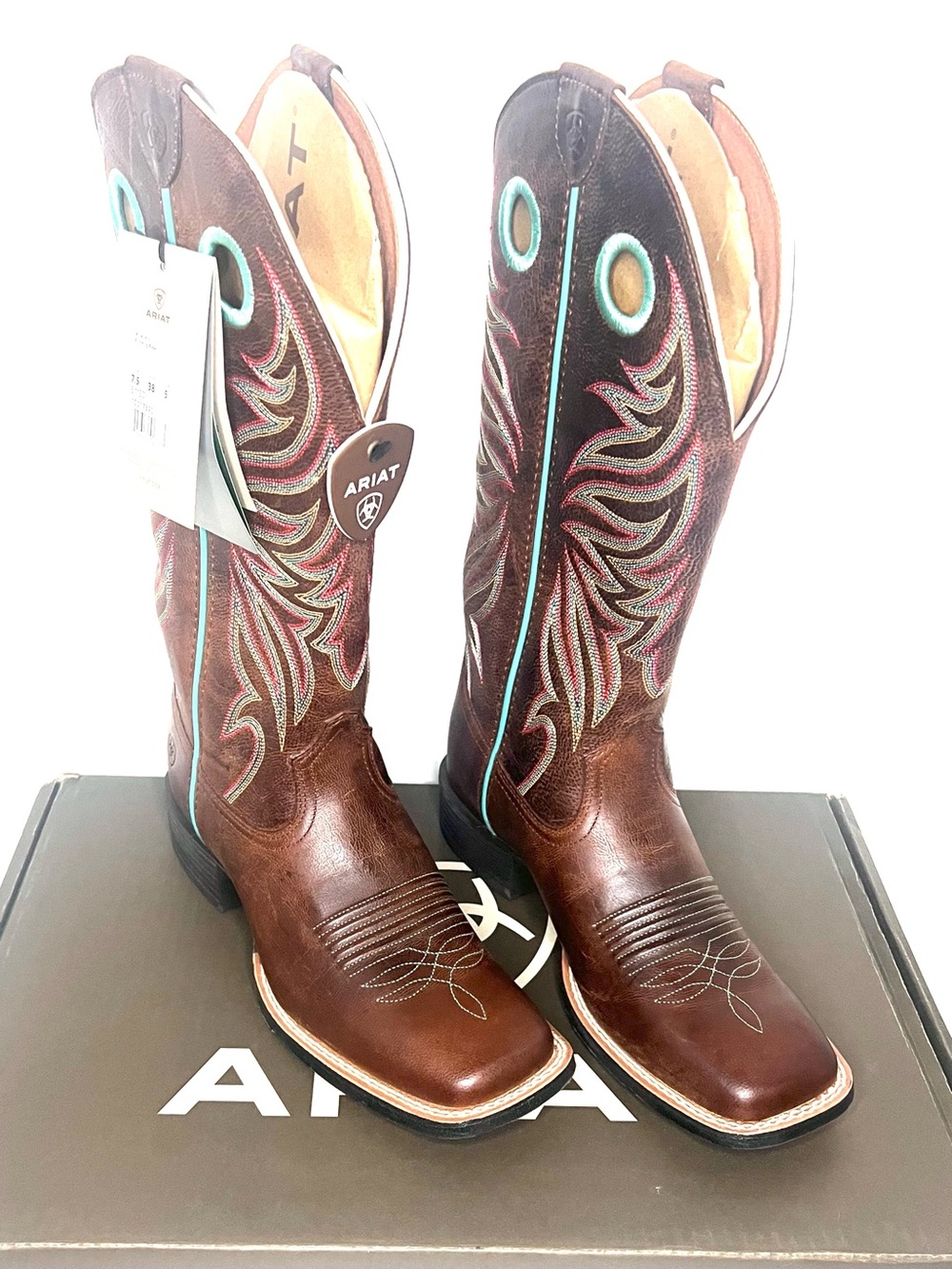 Ariat Round Up Ryder Western Boots Sassy Brown Square Toe Women's Size 7.5 NWT